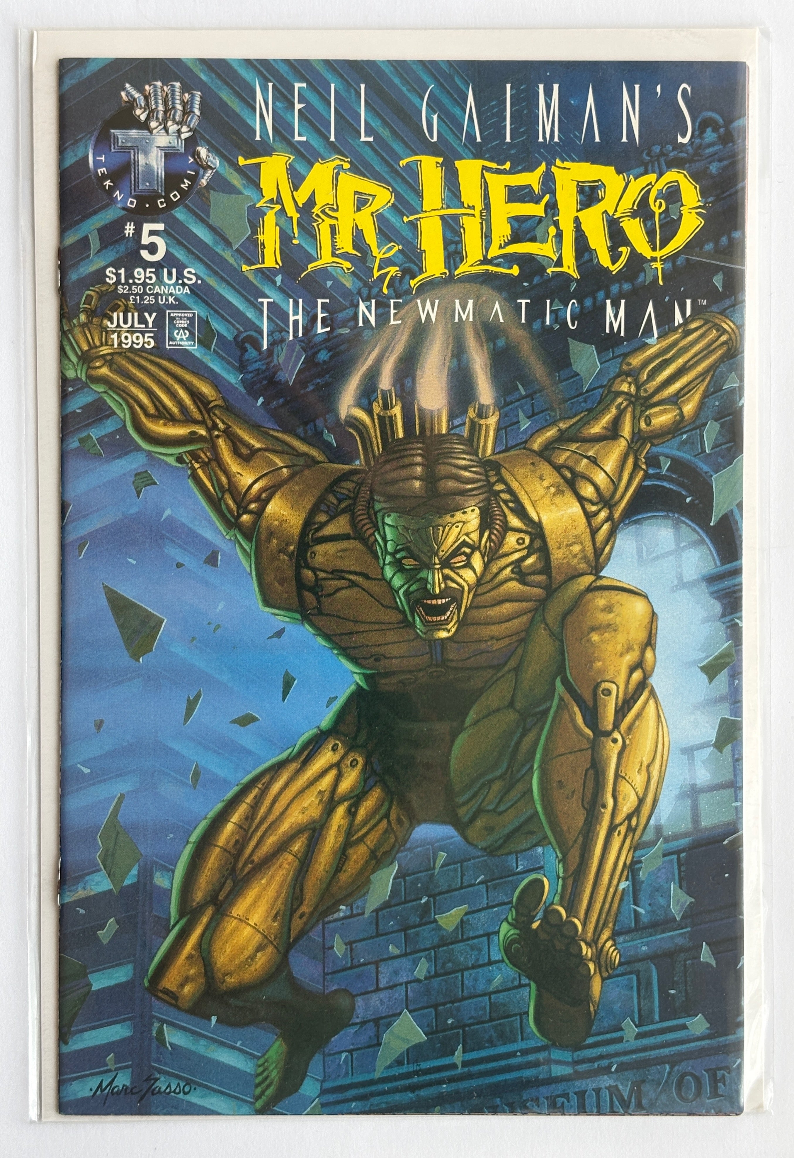Neil Gaiman's Mr Hero: The Newmatic Man #5 - Tekno Comix July 1995 F/VF 7.0