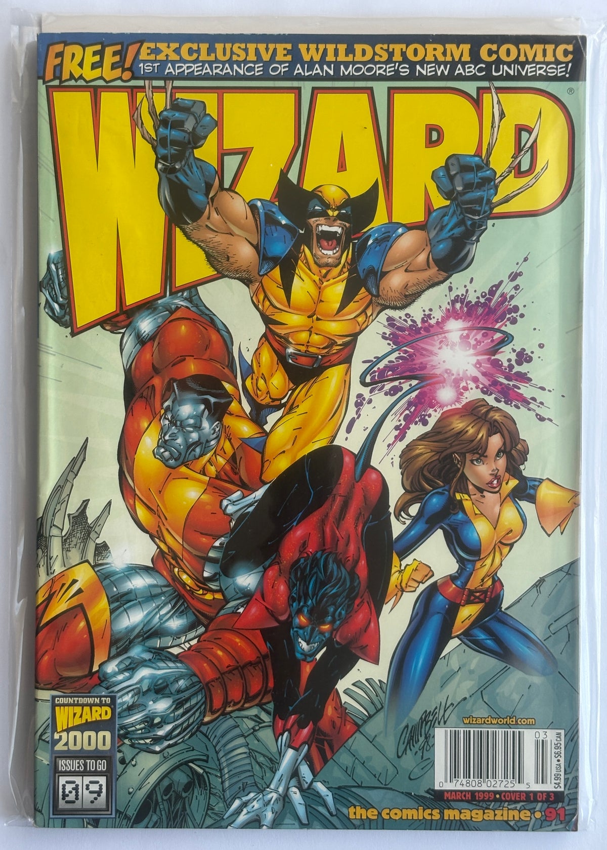 Wizard Magazine #91 - X-Men Cover with Free Bonus Comic - Alan Moore Preview 1999 F/VF 7.0