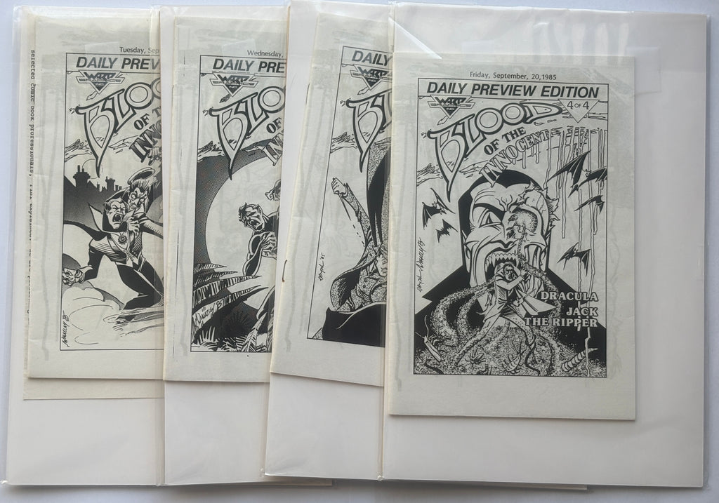 Blood of the Innocent #1 to 4 Complete Set with 4 x B/W Preview Editions Warp Graphics 1985/6