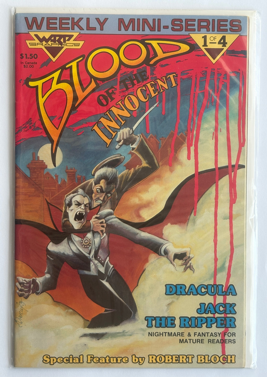 Blood of the Innocent #1 to 4 Complete Set with 4 x B/W Preview Editions Warp Graphics 1985/6