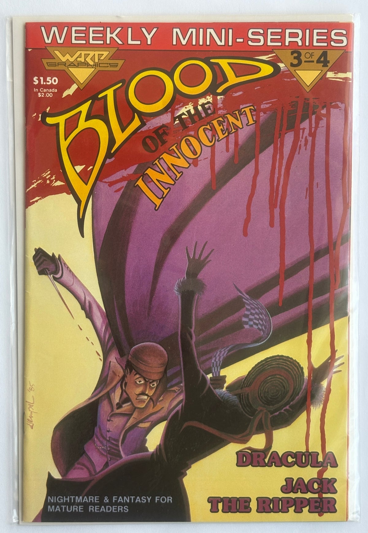 Blood of the Innocent #1 to 4 Complete Set with 4 x B/W Preview Editions Warp Graphics 1985/6