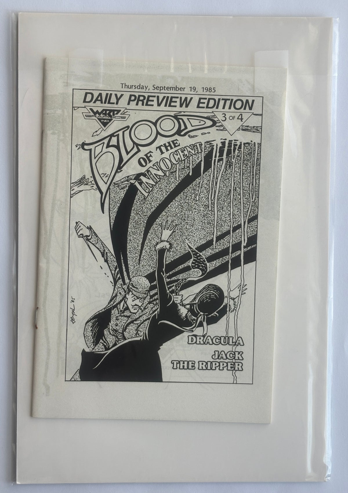 Blood of the Innocent #1 to 4 Complete Set with 4 x B/W Preview Editions Warp Graphics 1985/6