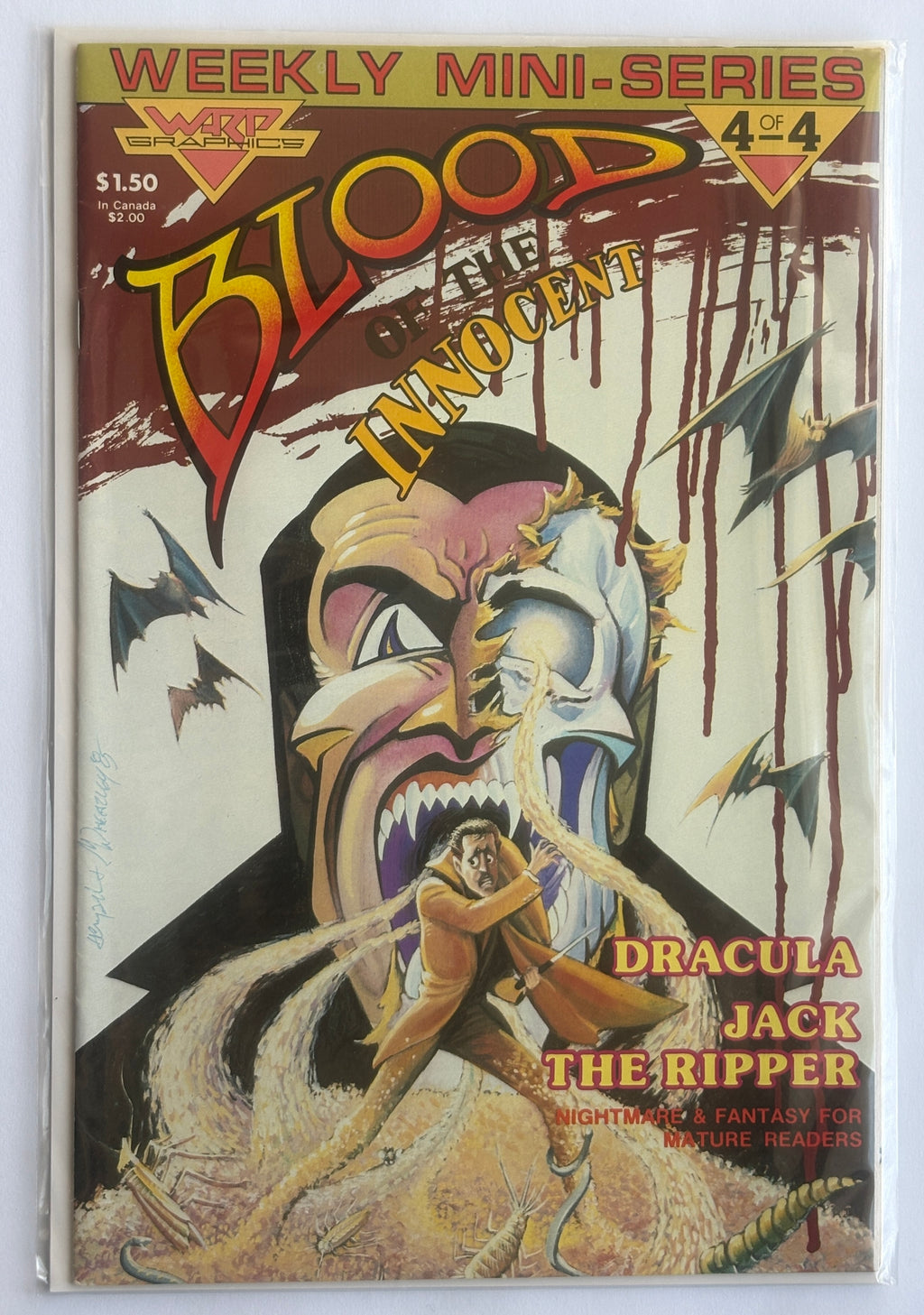 Blood of the Innocent #1 to 4 Complete Set with 4 x B/W Preview Editions Warp Graphics 1985/6