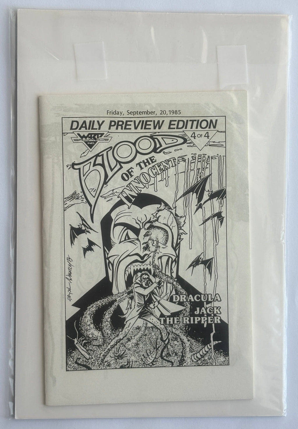 Blood of the Innocent #1 to 4 Complete Set with 4 x B/W Preview Editions Warp Graphics 1985/6