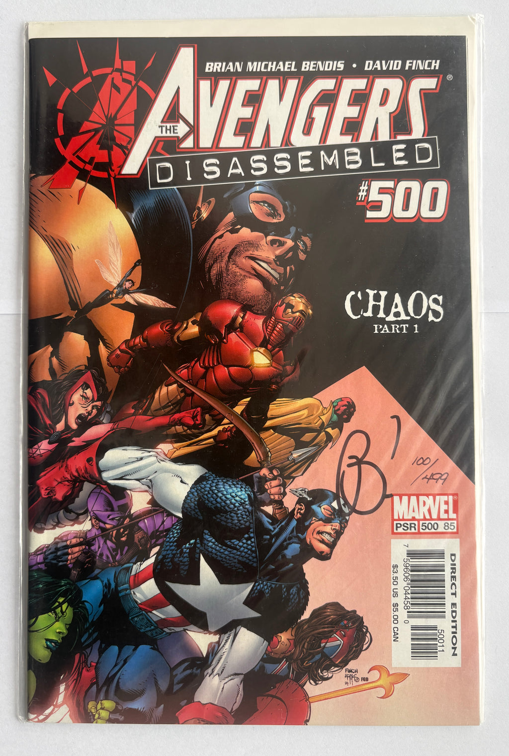 The Avengers #500 - Disassembled - Chaos Part 1 - Marvel September 2004 Signed DF