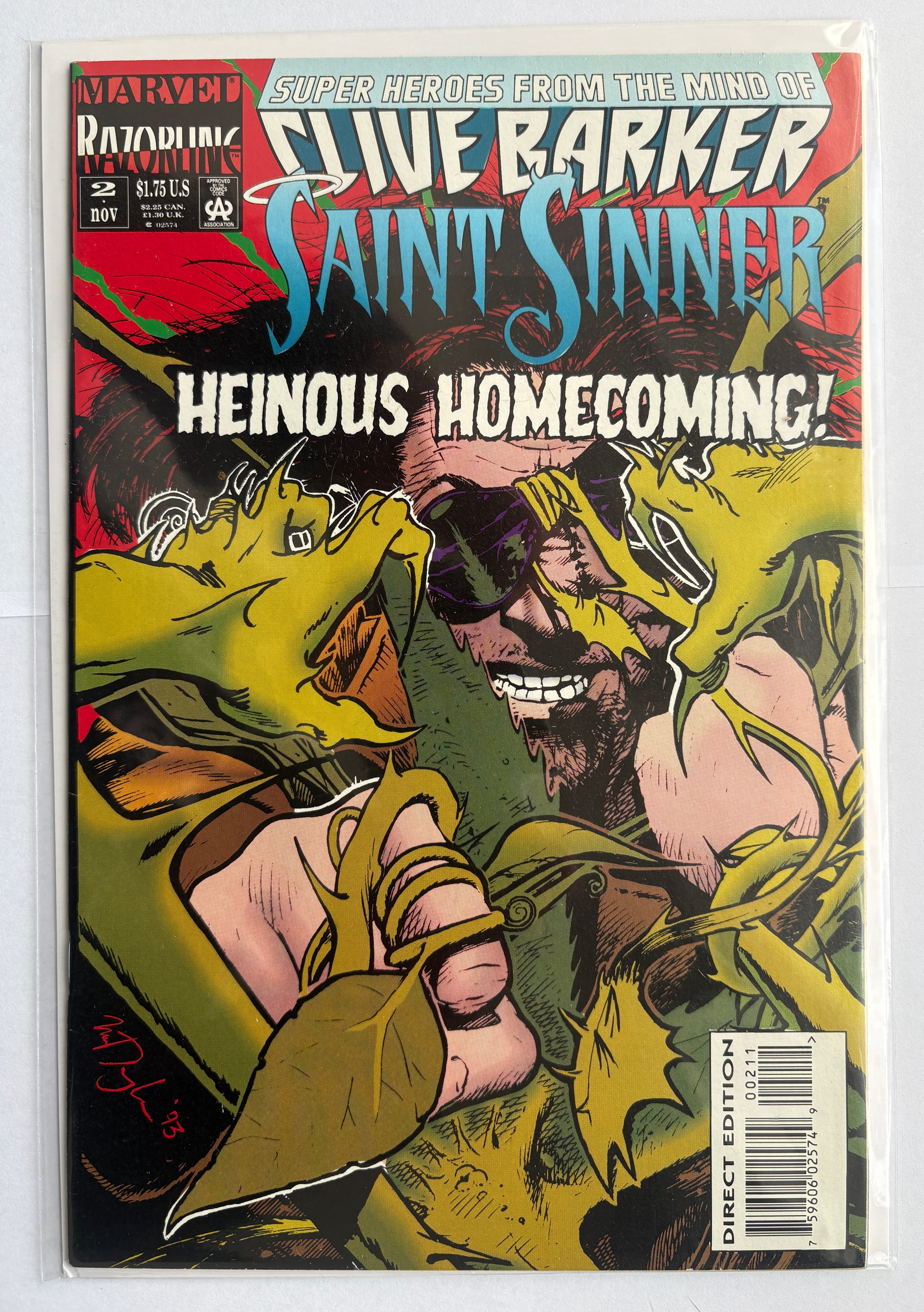 Saint Sinner #2 - 1st Printing Clive Barker Marvel Comics November 1993 VF+ 8.5
