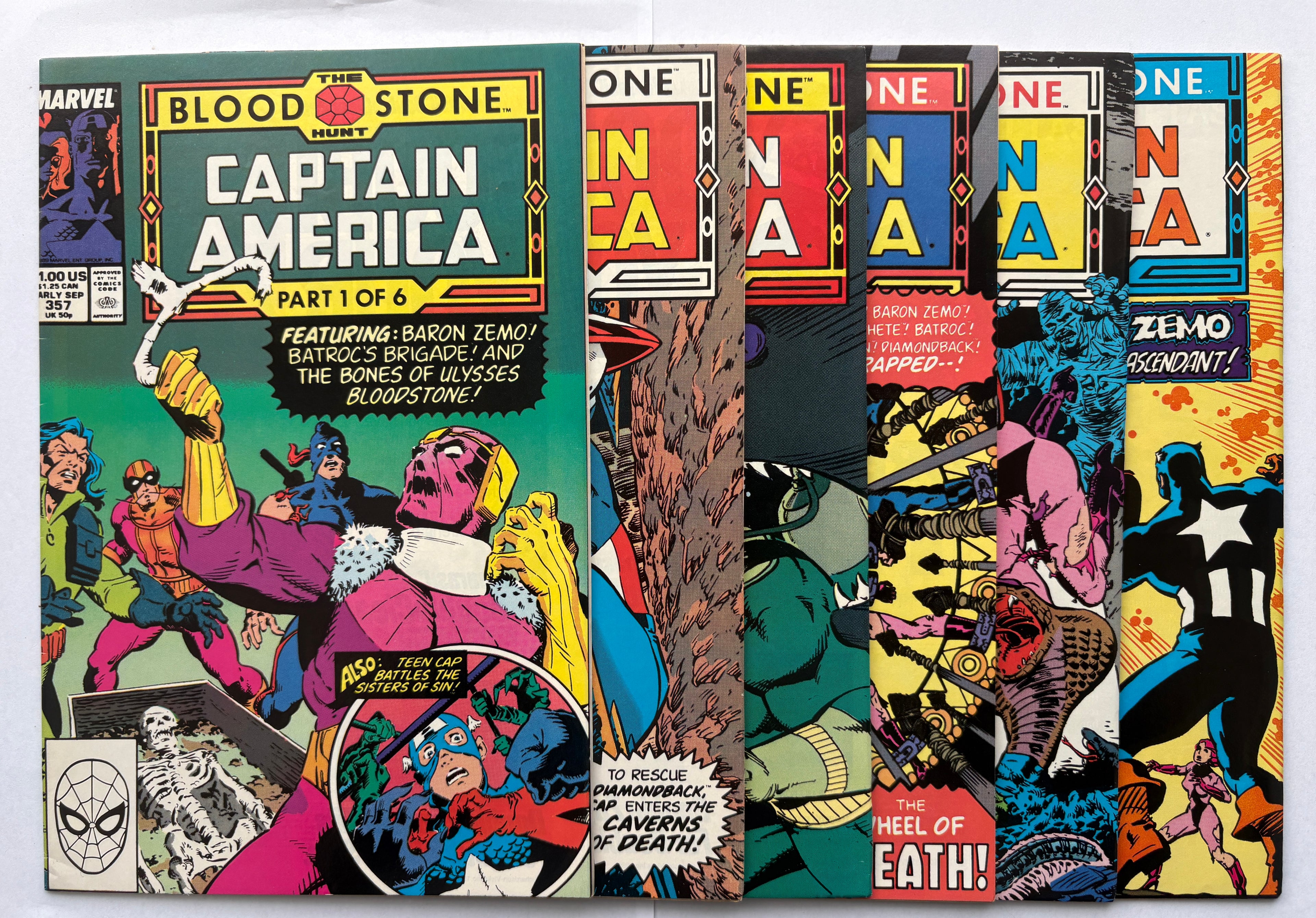 Captain America #357 to 362 The Blood Stone Hunt Part #1 to 6 Marvel 1989 VF 8.0