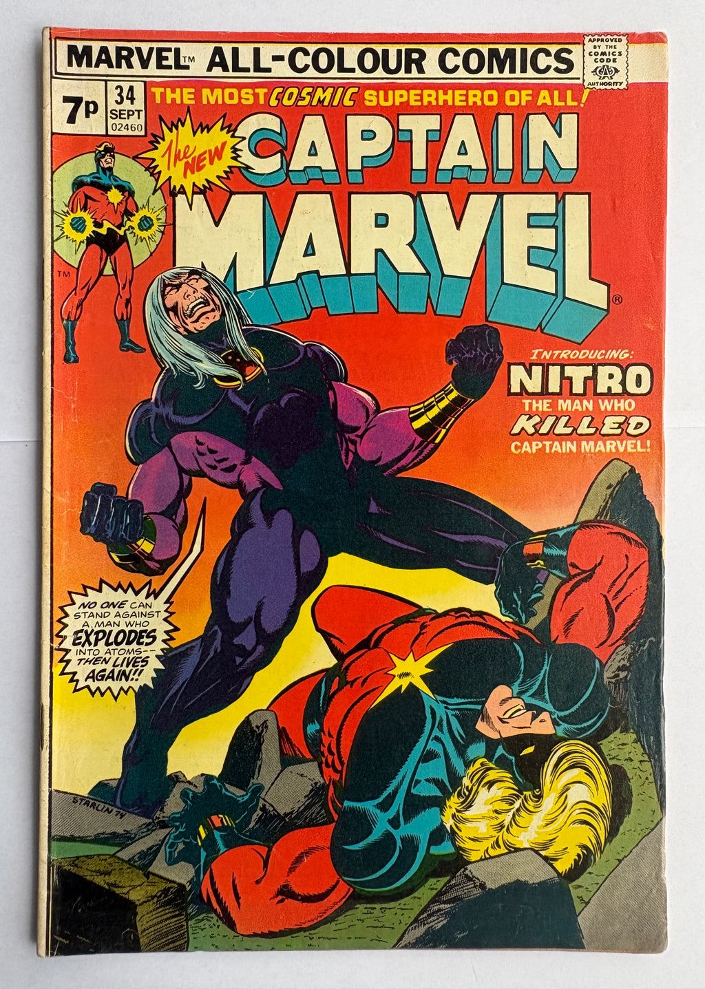 Captain Marvel #34 - 1st App Nitro - UK Variant - September 1974 FN+ 6.5
