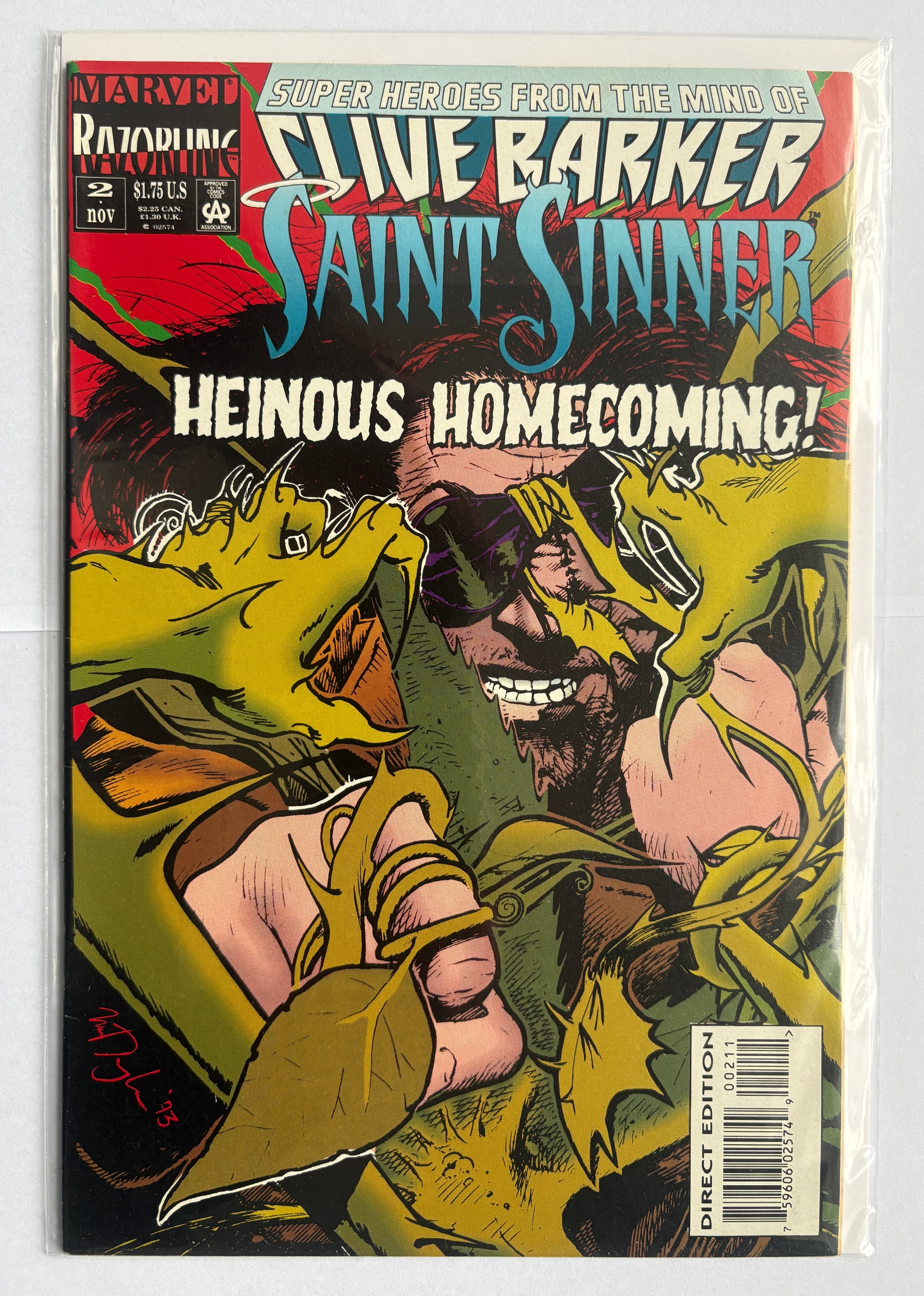 Saint Sinner #2 - 1st Printing Clive Barker Marvel Comics November 1993 VF 8.0