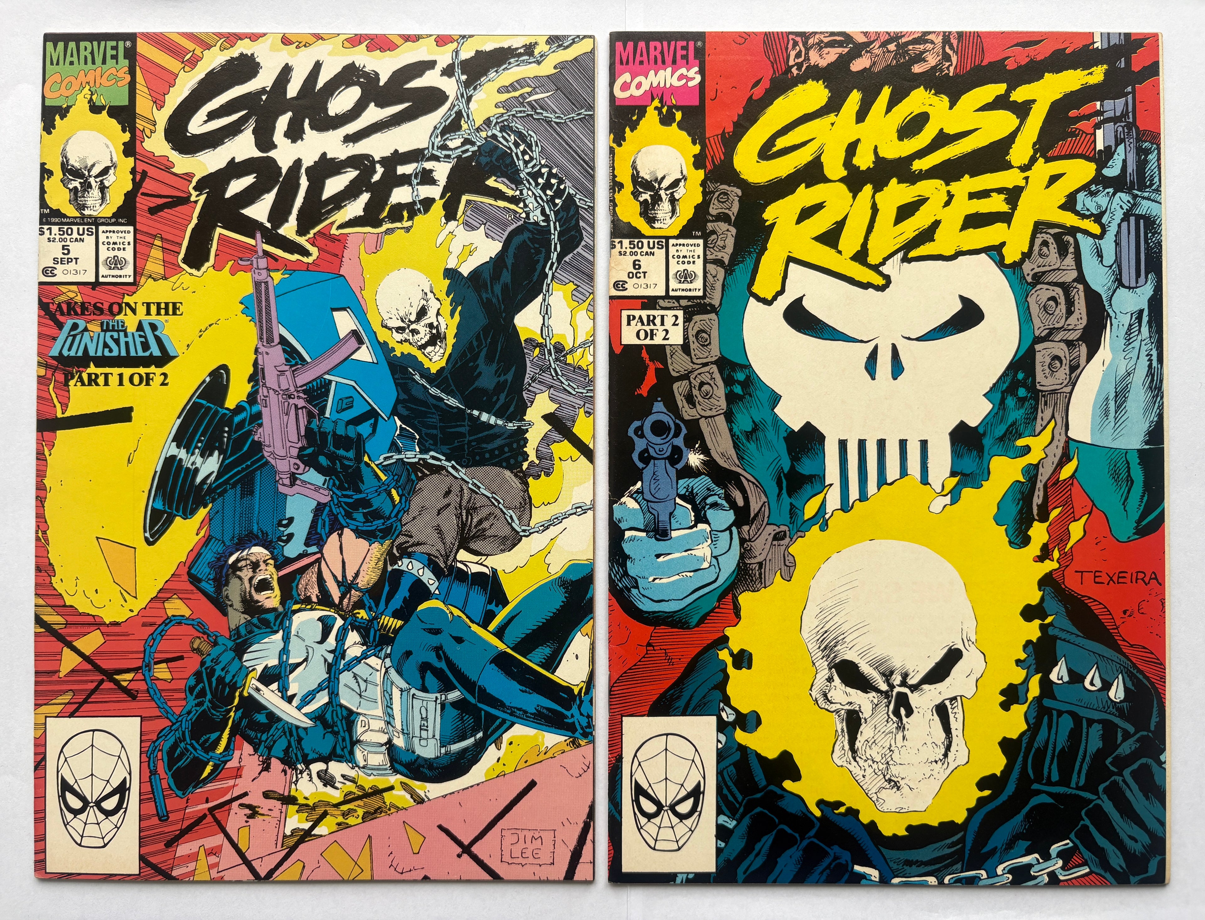 Ghost Rider #5 & 6 - Takes on the Punisher Pt 1 & 2 - Marvel 1990 VF+ 8.5