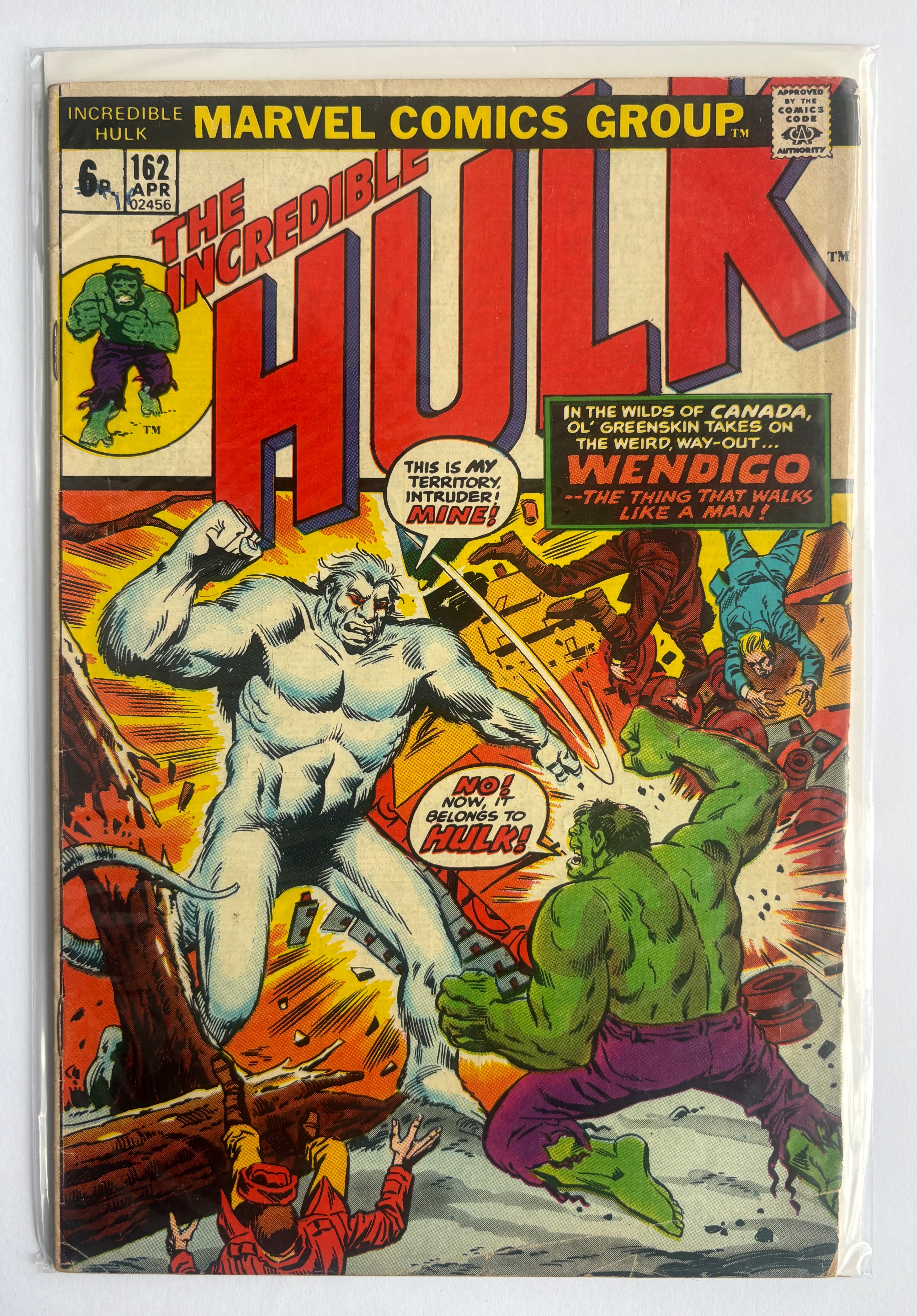 The Incredible Hulk #162 - 1st App Wendigo - UK Variant April 1973 VG/FN  5.0