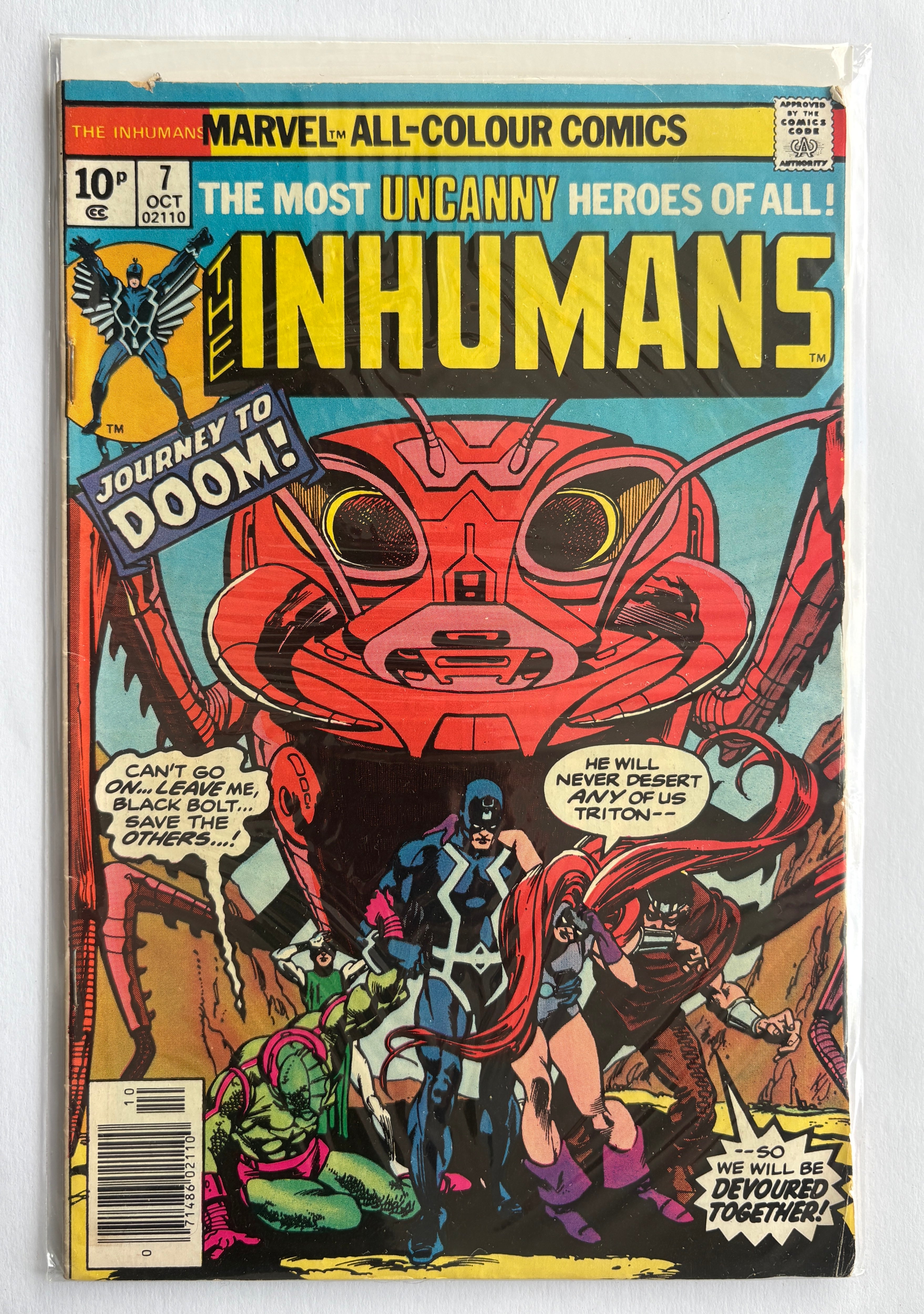 The Inhumans #7 - Journey to Doom! - UK Variant - October 1976 FN 6.0