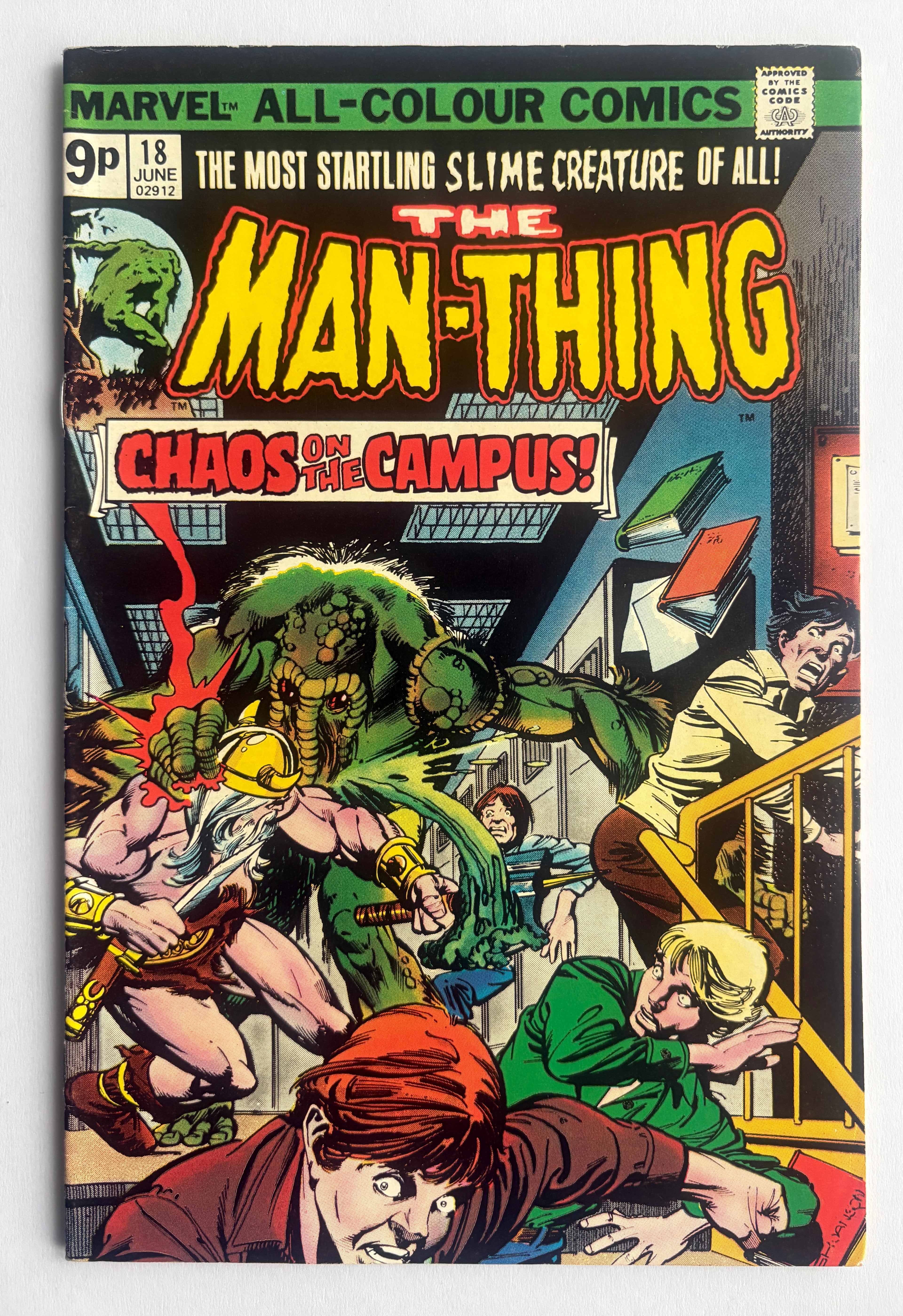 The Man-Thing #18 - Chaos on Campus - UK Pence Issue - June 1975 FN 6.0