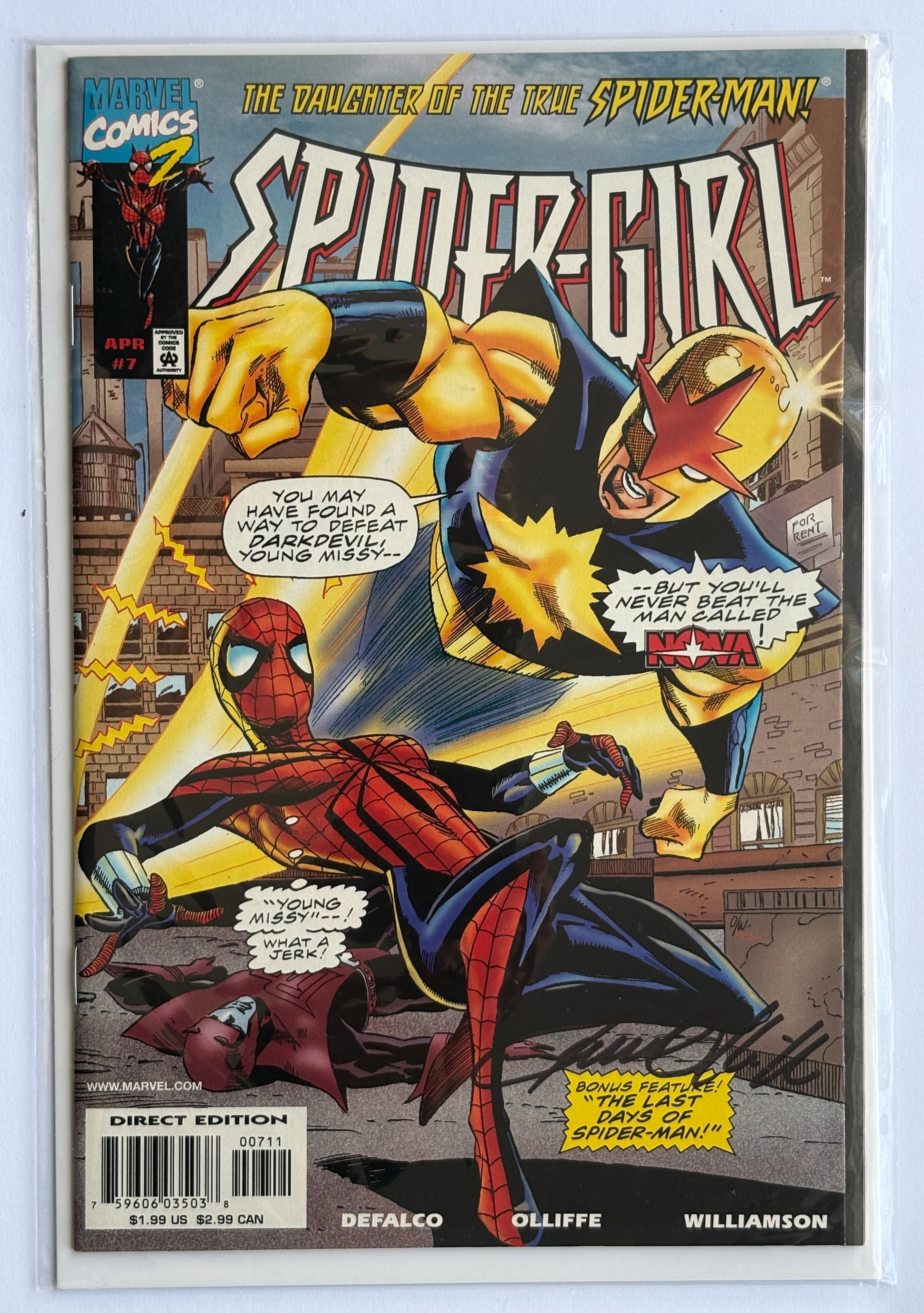 Spider-Girl #7 - Signed by Pat Olliffe Marvel Comics April 1999 NM 9.4