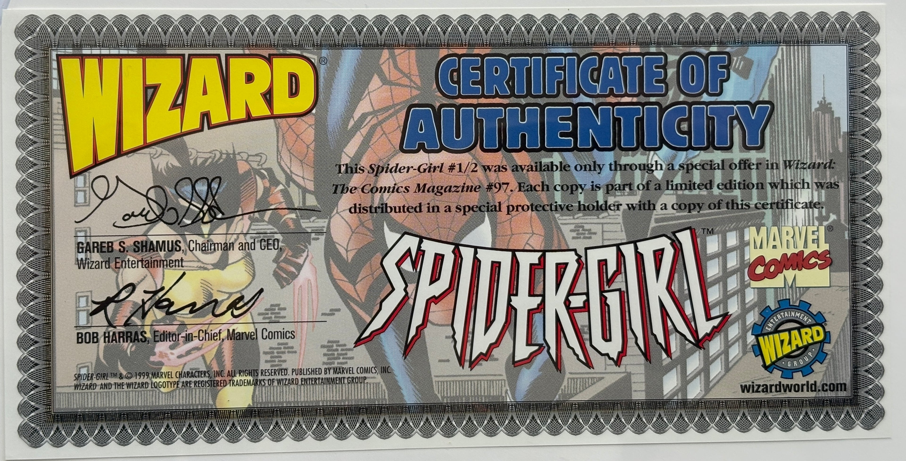 Spider-Girl #1/2 - 1st Print Wizard Variant Inc Certificate Marvel 1999 VF 8.0