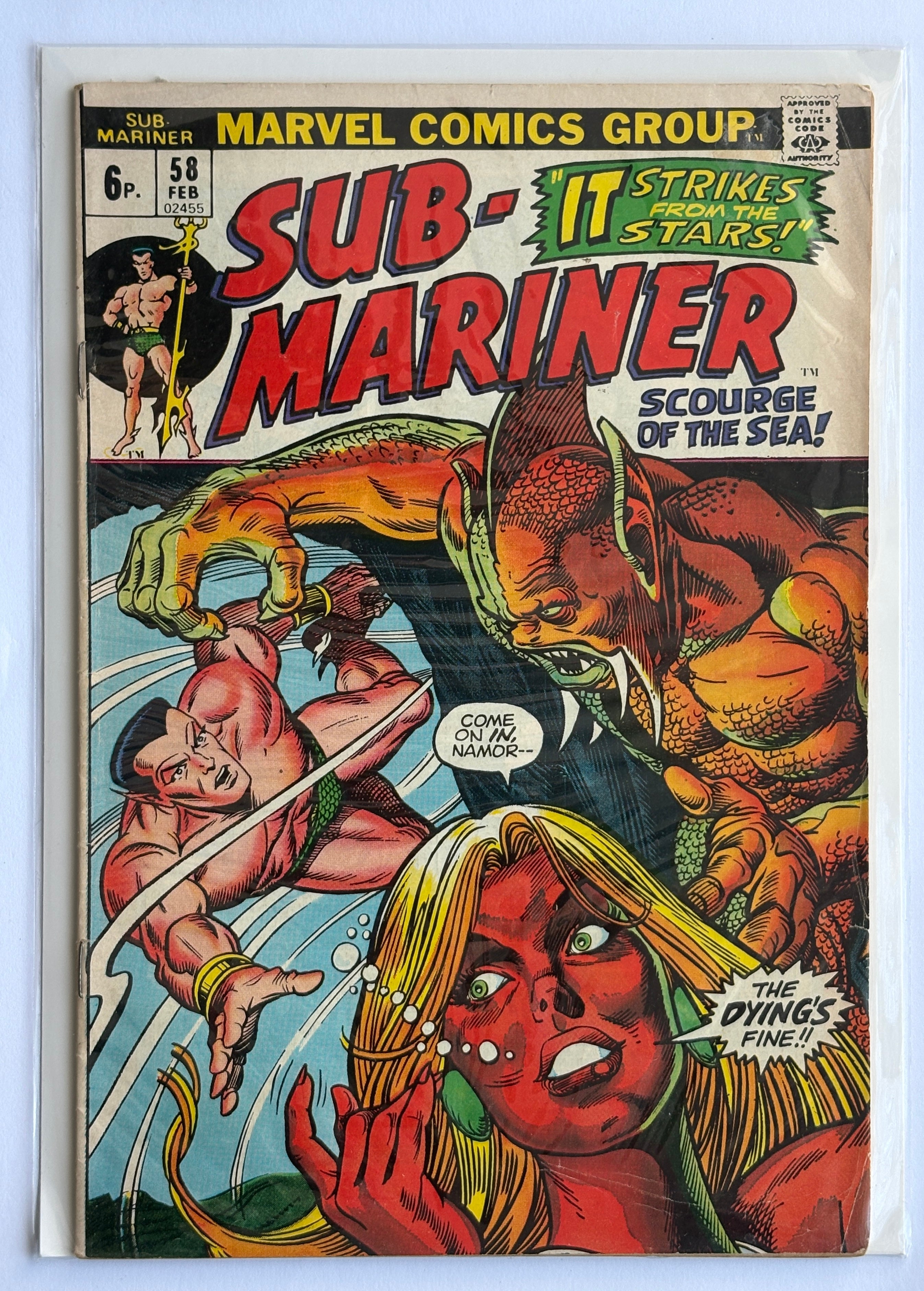 Prince Namor, The Sub-Mariner #58 - UK Variant February 1973 FN- 5.5