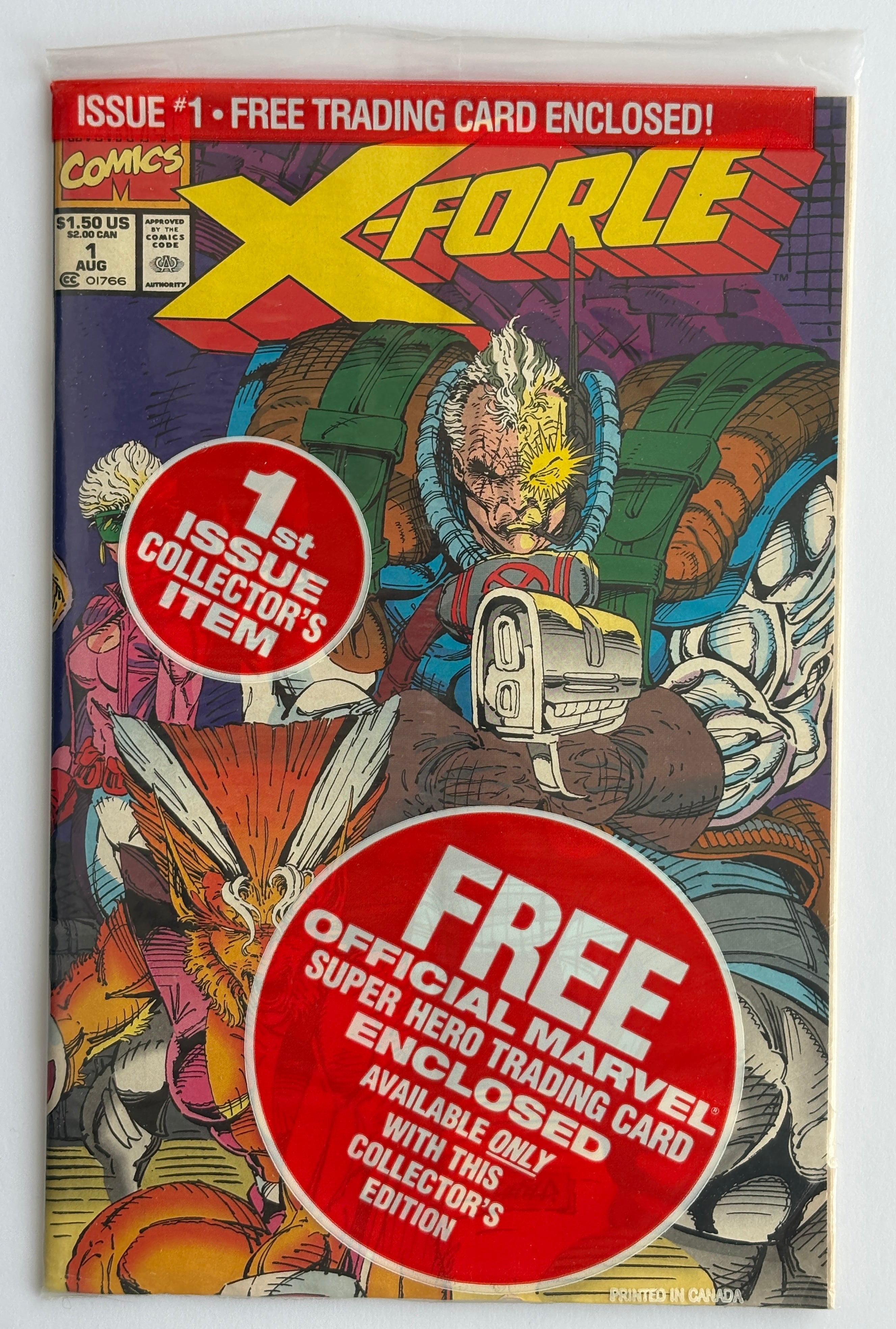 X-Force #1 - 1st Issue Still Sealed with Sunspot & Gideon Trading Card 1991