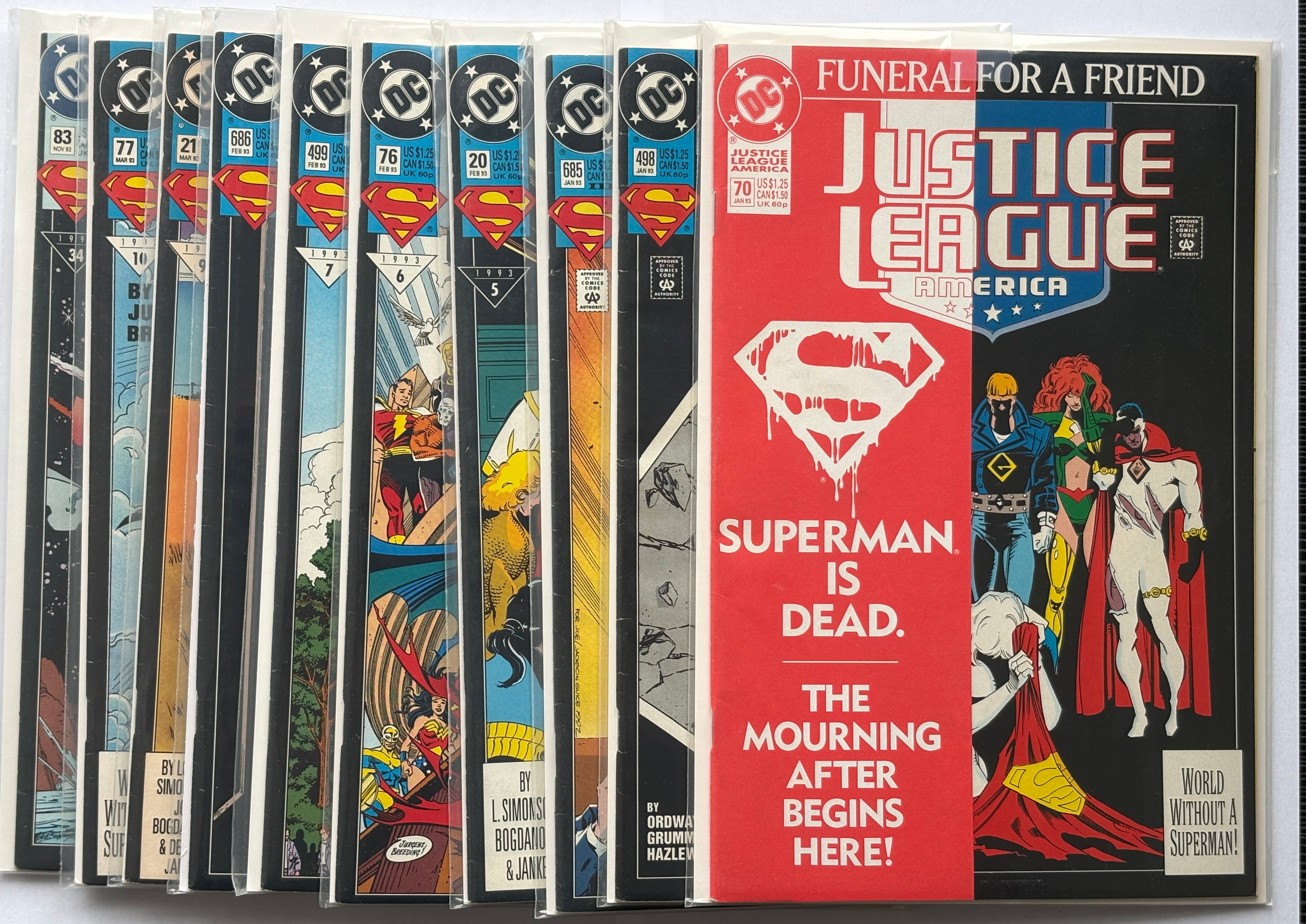 Funeral for a Friend #1 to 8 plus JLA #70 & Superman #83 Epilogue 1993 VF- 7.5