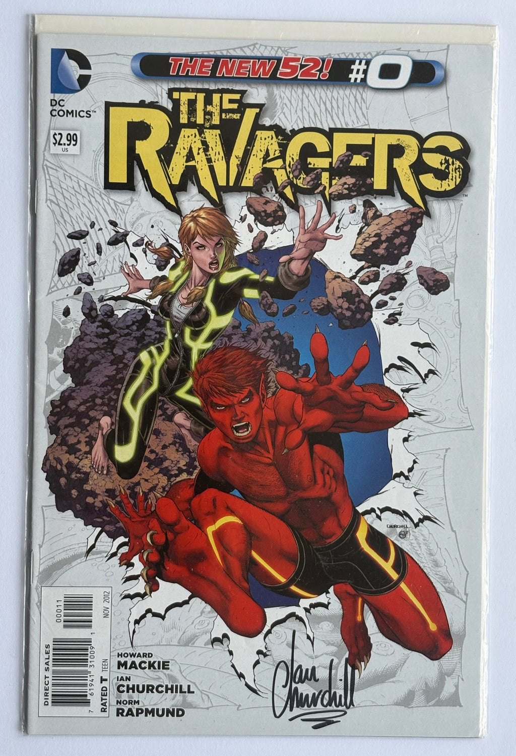 The Ravagers #0 to 6 (7 comic Lot) all Signed by Ian Churchill Artist - 2012