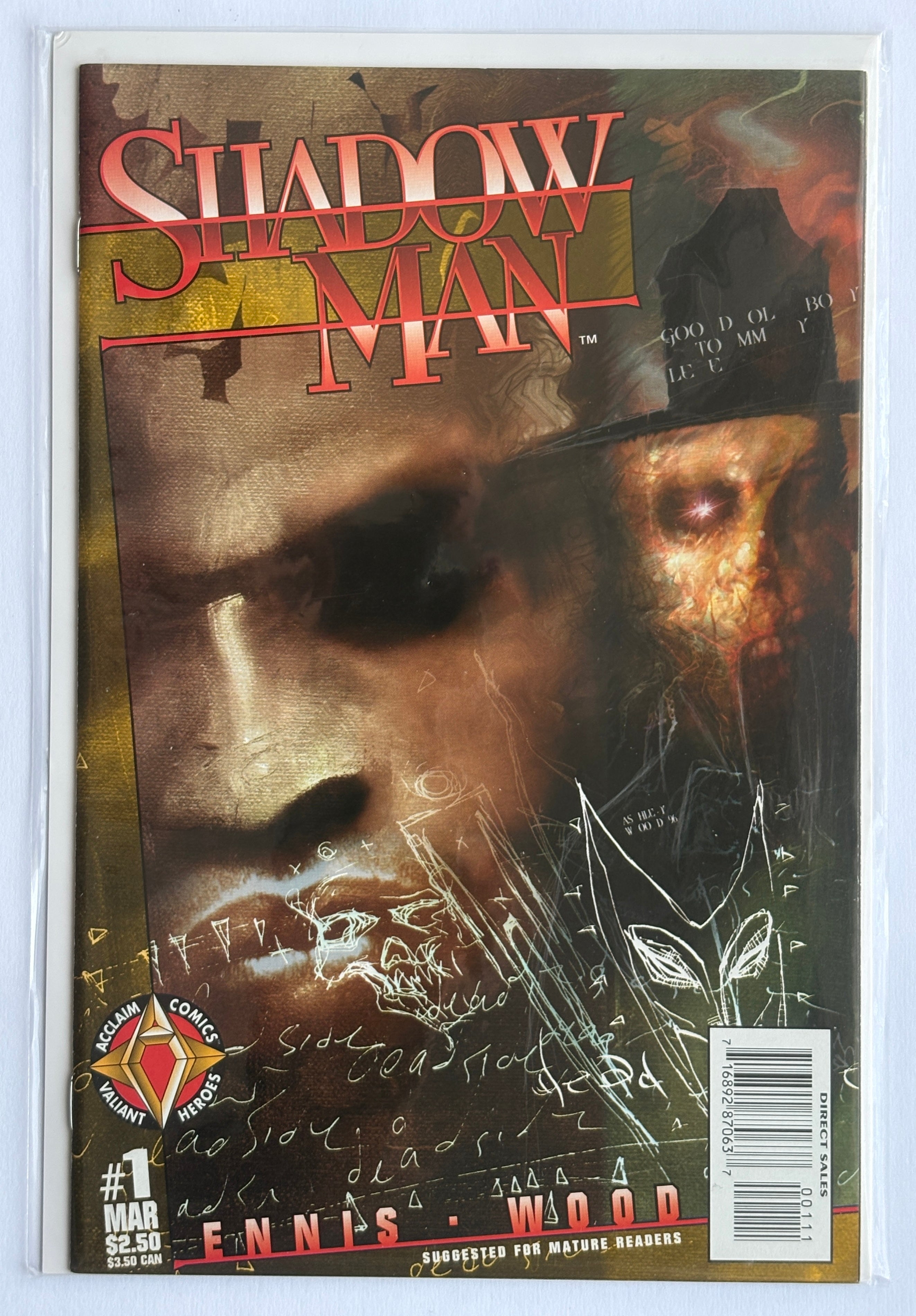 Shadow Man #1 -  1st Printing Garth Ennis Acclaim Comics March 1997 VF+ 8.5