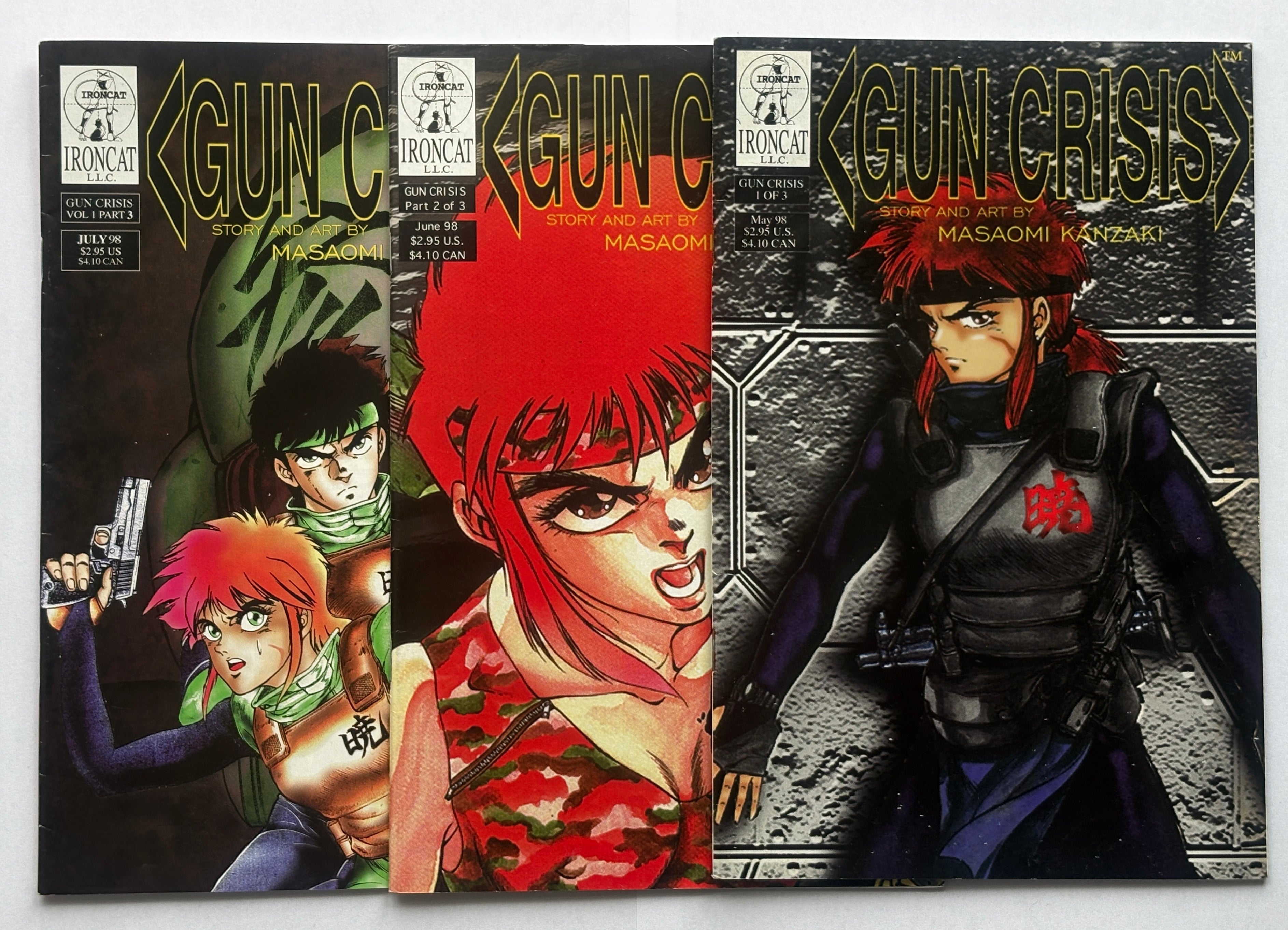 Gun Crisis #1 to 3 Set (3 Issues) - Masaomi Kanzaki - Ironcat May 1998 F/VF 7.0