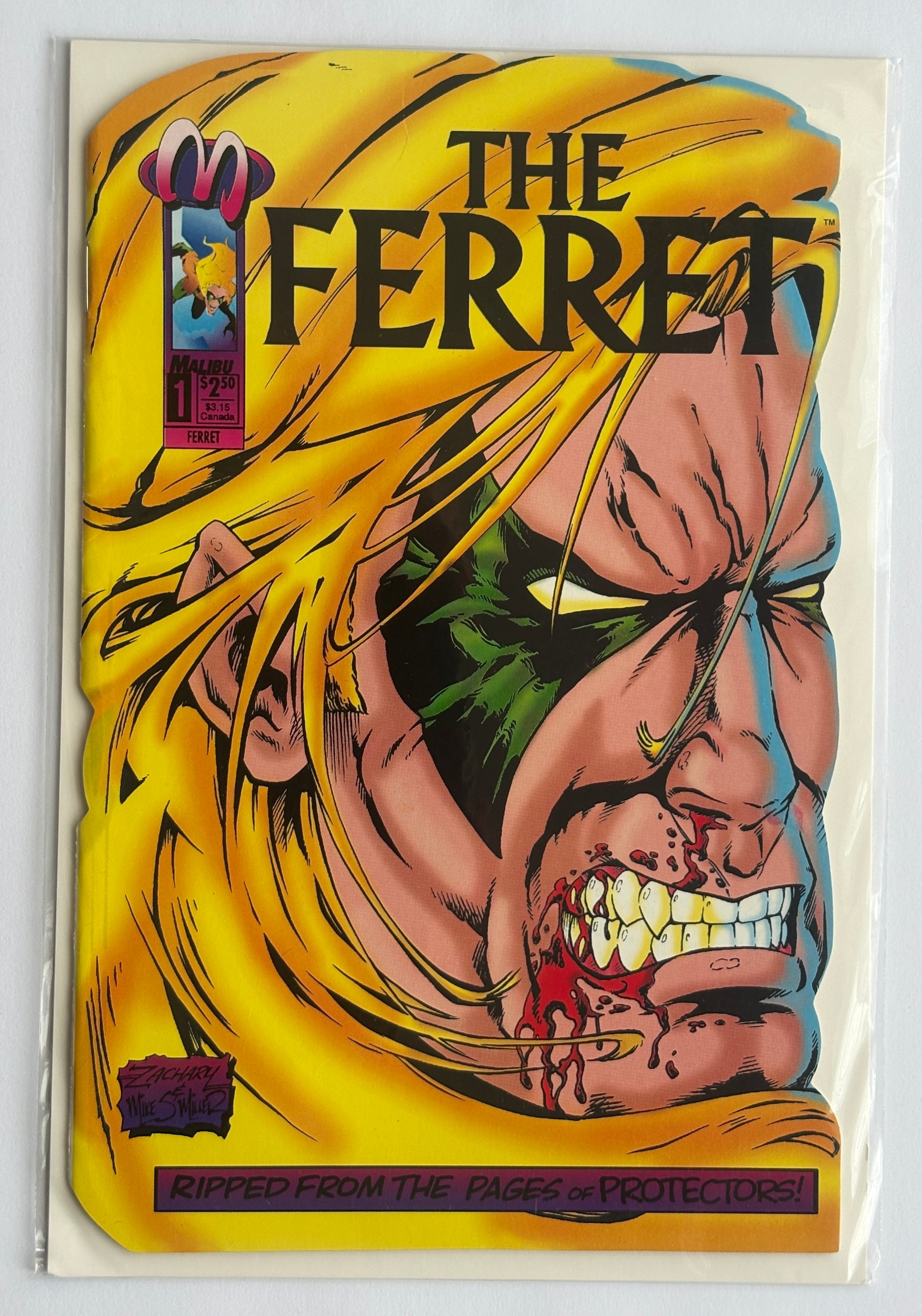 The Ferret #1 - Di-Cut to fit face on Cover - Malibu - May 1993 VF 8.0